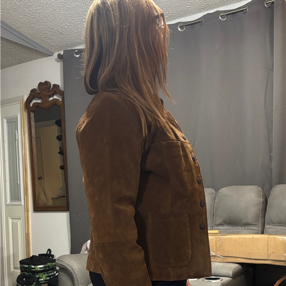 LAGUNA GIRL VINTAGE RETRO GENUINE SUEDE Brown Coat Lined Snap Closure Size M - Picture 4 of 12